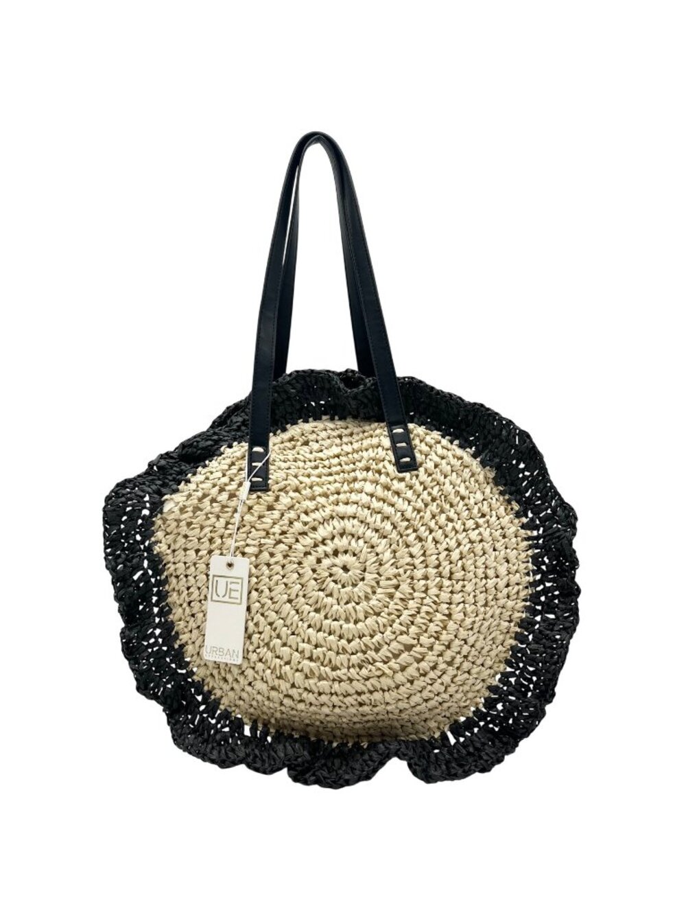 Urban Expressions Natural and Black Indy Tote Bag with Ruffle Edges